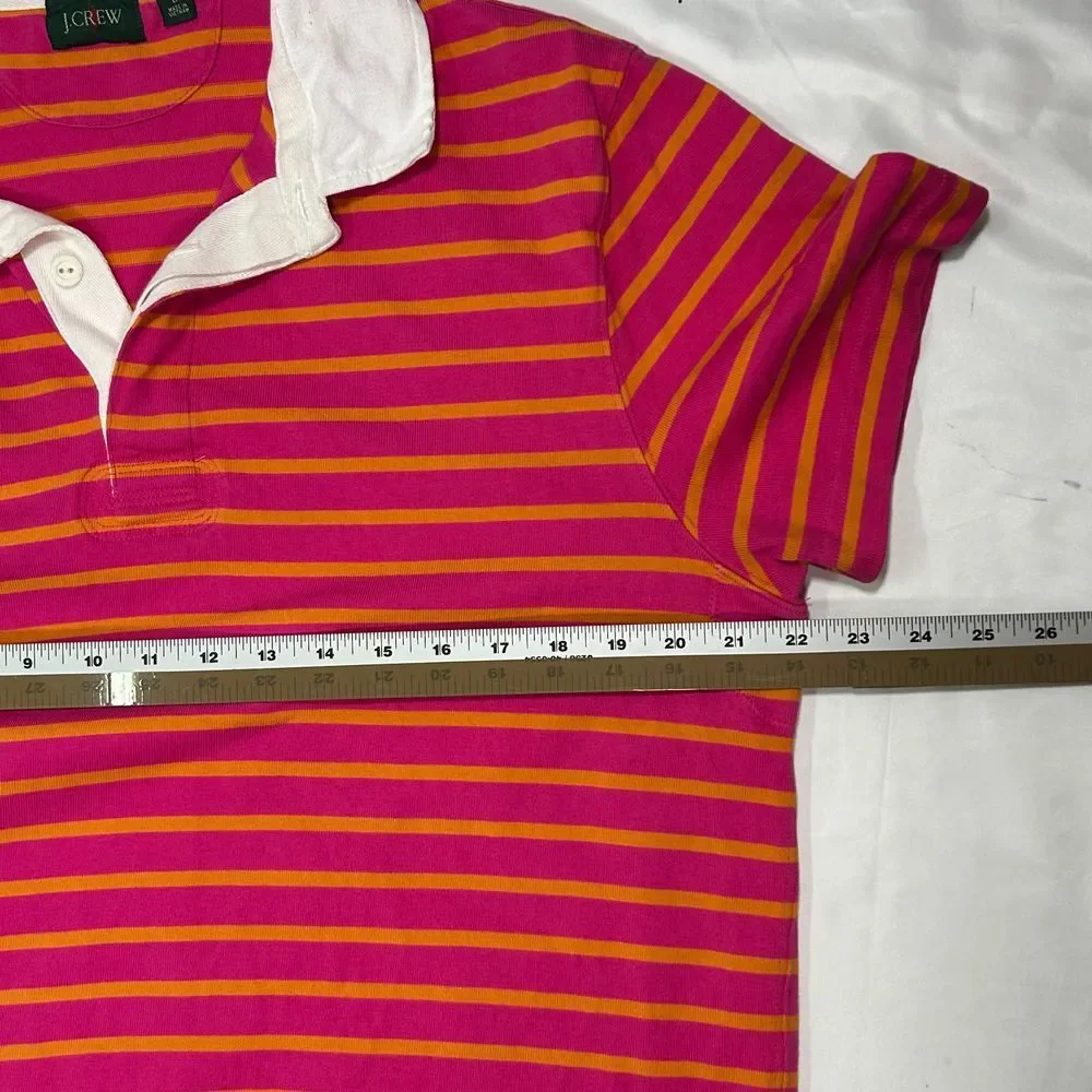 EUC J Crew Rugby Striped‎ Pink Orange Polo Shirt Short Sleeve Mens Large